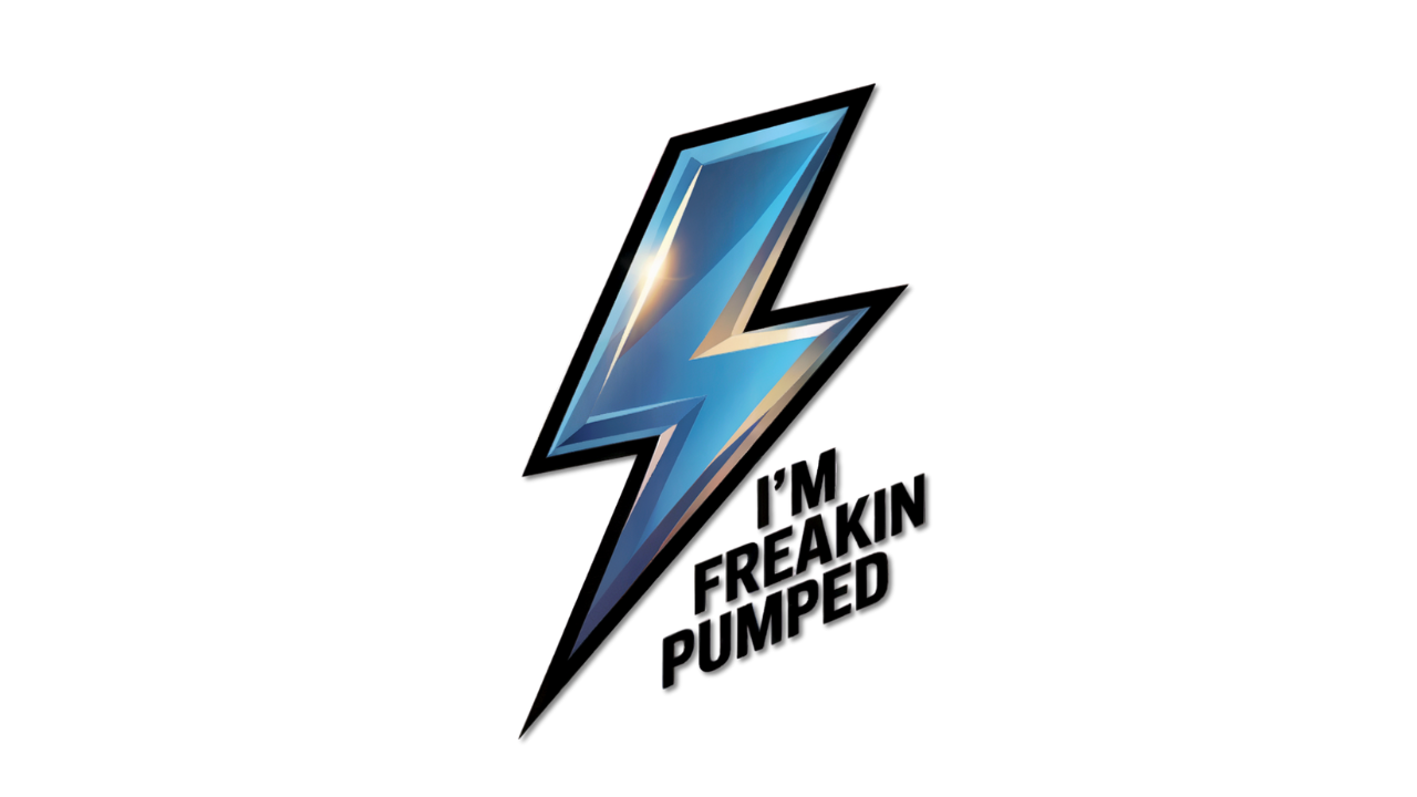 lightning-bolt-logo-im-freakin-pumped Blue lightning bolt logo with text "I'm Freakin Pumped"